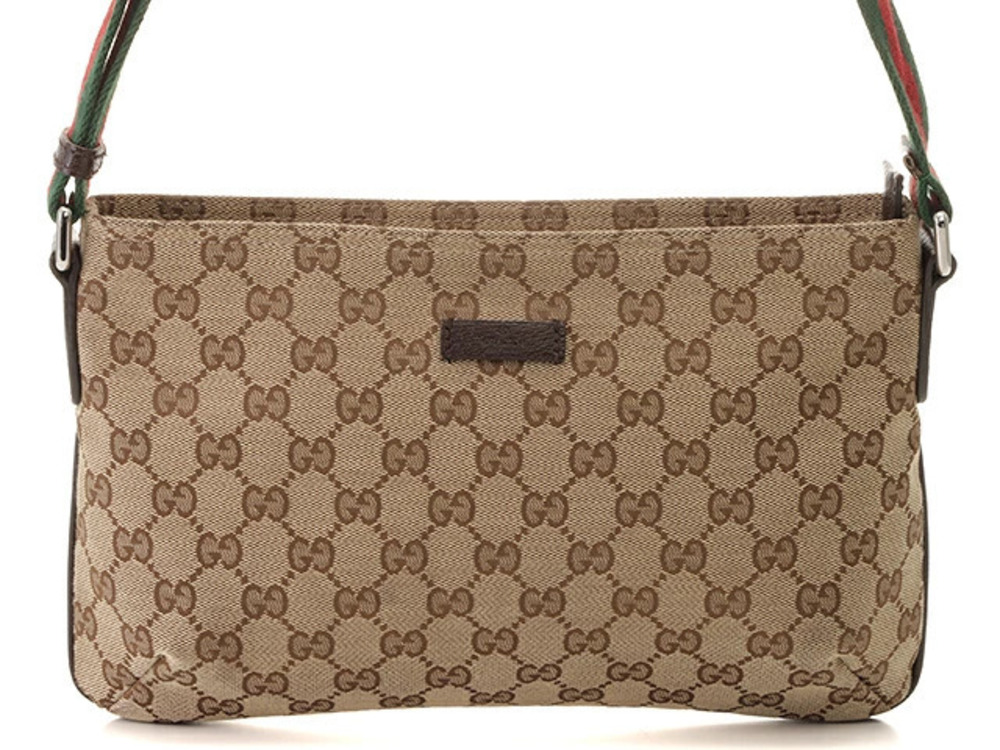 Gucci GG Shoulder Bag Beige Cream Canvas Calfskin